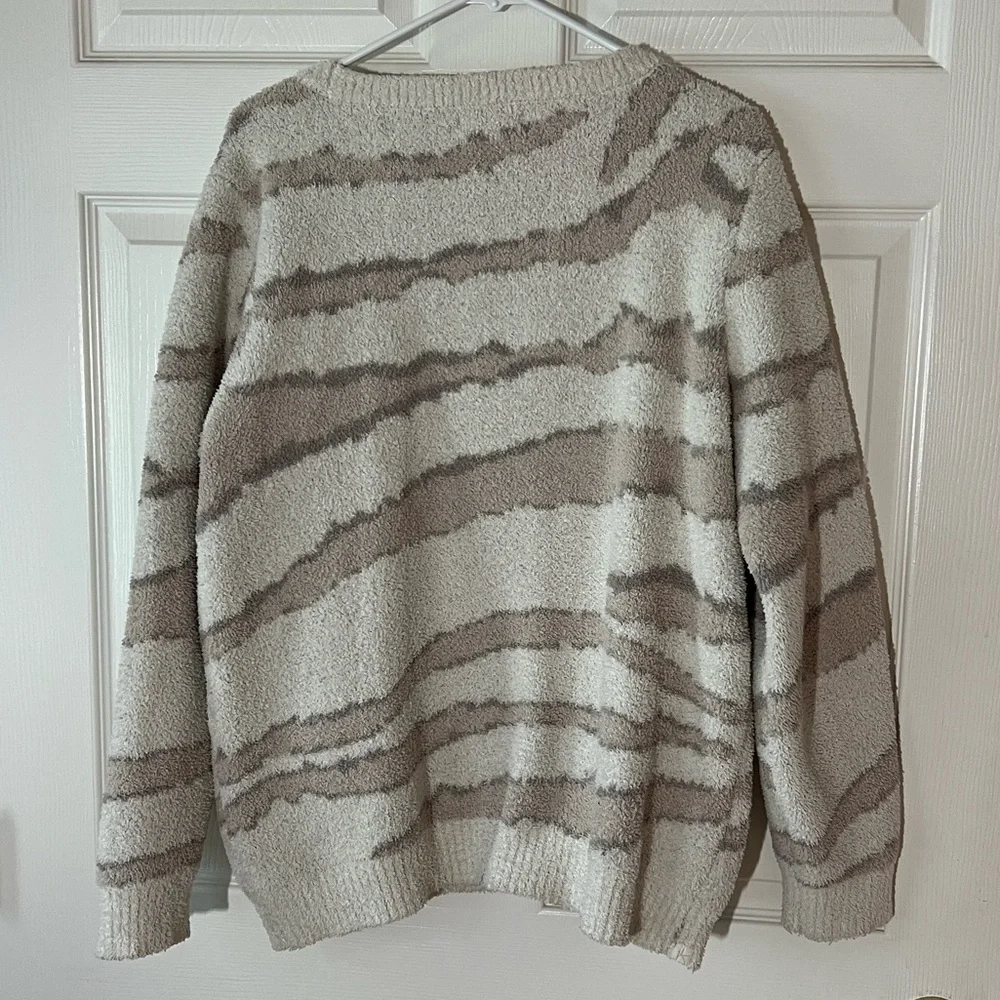 Barefoot Dreams‎ Cozy “Tiger” Striped Sweater Cream & Tan, Sz XL